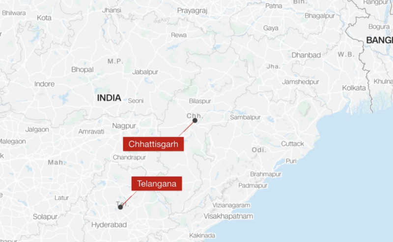 恰蒂斯加爾(Chhattisgarh)與特倫甘納(Telangana)是印度落後地區,長期受到毛主義叛亂份子侵害。 圖:翻攝自地圖 恰蒂斯加爾(Chhattisgarh)與特倫甘納(Telangana)是印度落後地區,長期受到毛主義叛亂份子侵害。 圖:翻攝自地圖