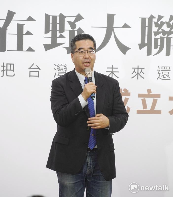 馬辦執行長蕭旭岑在黨外在野大聯盟成立大會上致詞。 圖:張良一/攝