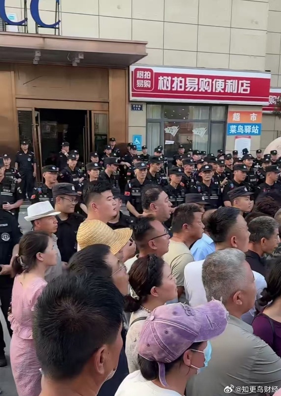 中國「樹拍易構」陷入資金風波，多地民眾出門維權。   圖：翻攝自知更鳥財經
