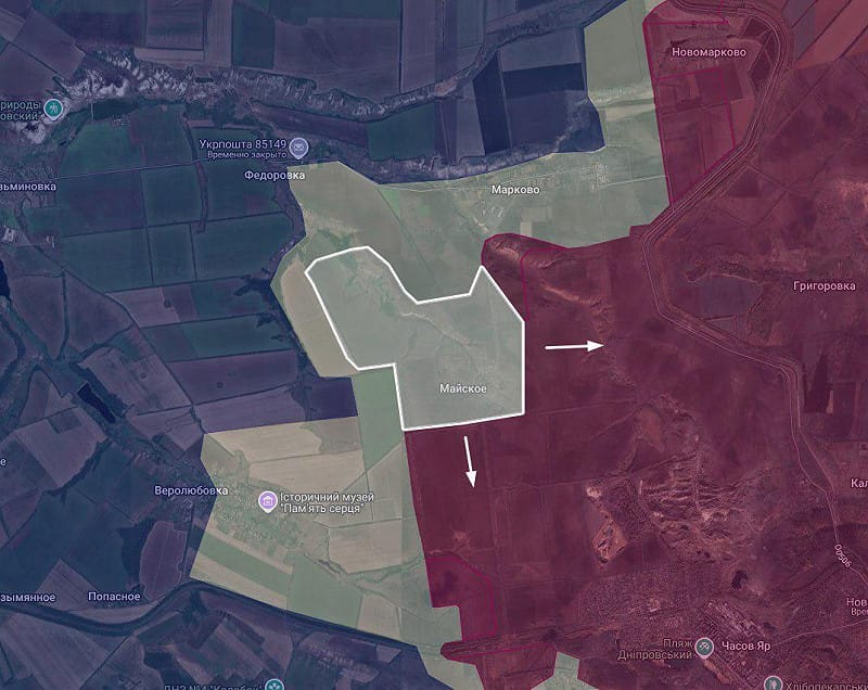 烏克蘭部隊已經成功重新在馬約爾斯克定居點建立陣地。&nbsp;&nbsp;&nbsp;圖：翻攝自 X 帳號 @Astraia