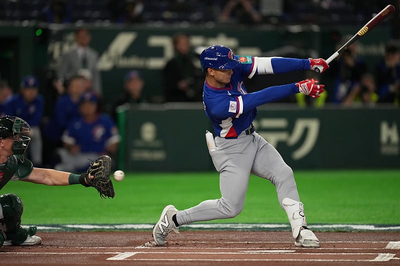  費爾柴德（Stuart Fairchild）遭到澳洲先發投手威爾斯（Alex Wells）2 次三振。 圖：達志影像／美聯社 