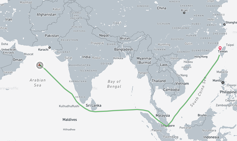 台塑海運旗下超大型油輪「君善輪」，目前已在阿拉伯海，預估 5 月 6 日可抵麥寮港。&nbsp;&nbsp;&nbsp;圖：擷自台塑海運官網