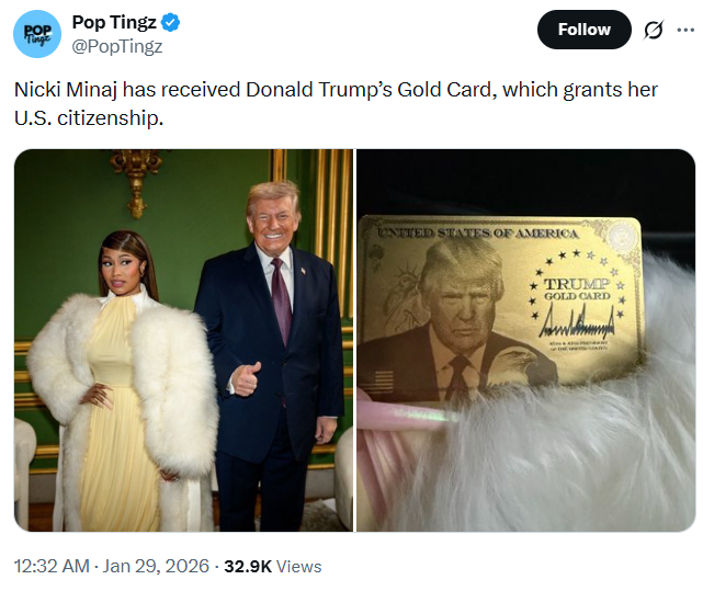  美國總統川普發行川普金卡，銷售慘淡，只出售一張。 圖：翻攝自@Fritschner 