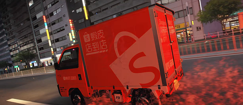  （遊戲畫面）沉浸式蝦皮貨運勇闖街頭賽車的飆車賽事 圖：翻攝自YT @Pihiko Gamming 遊戲玩阿彥 