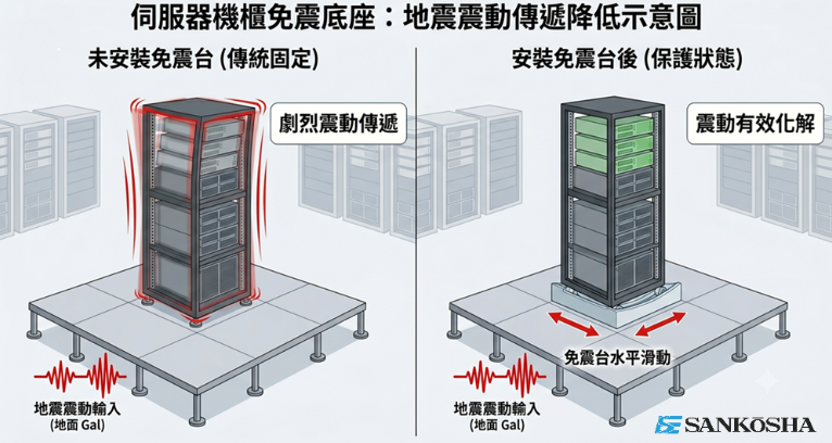  台灣山光社有限公司針對伺服器防震的免震裝置。 圖：臺灣山光社官網 