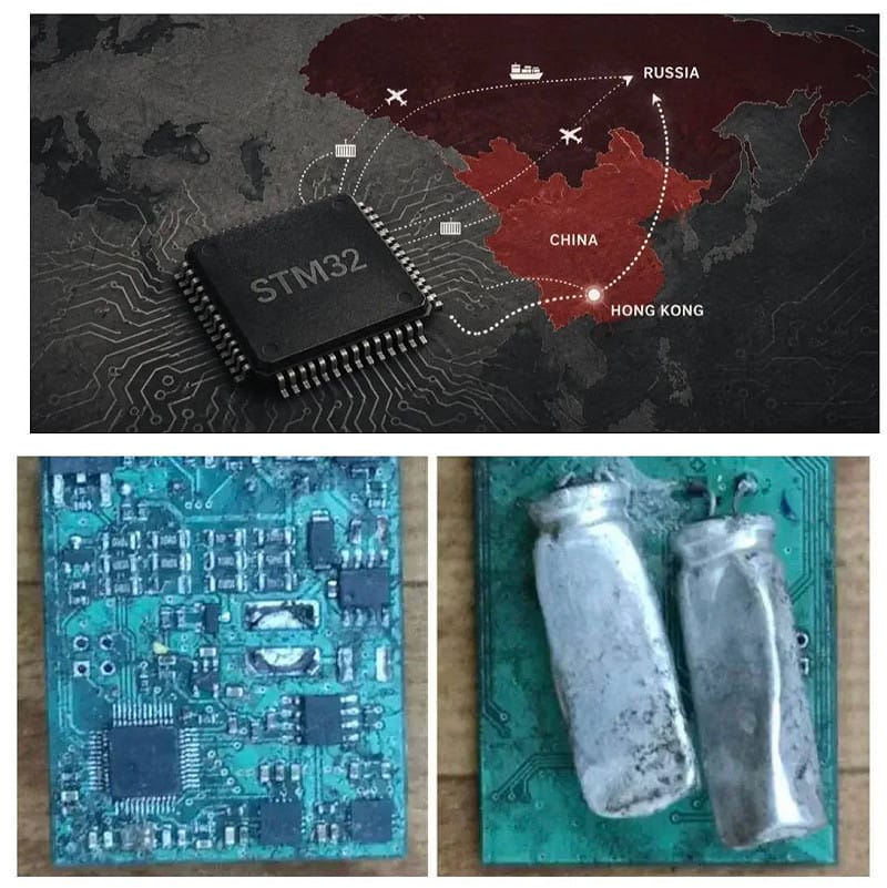 法國製造的 STM32 微處理器仍透過中國與香港流入俄羅斯用於無人機製造。 圖:翻攝自@NOELreports 法國製造的 STM32 微處理器仍透過中國與香港流入俄羅斯用於無人機製造。 圖:翻攝自@NOELreports