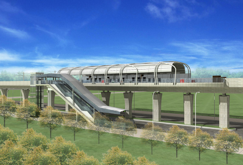 淡海輕軌G02淡江大學站完工模擬圖。   圖：新北市捷運局/提供