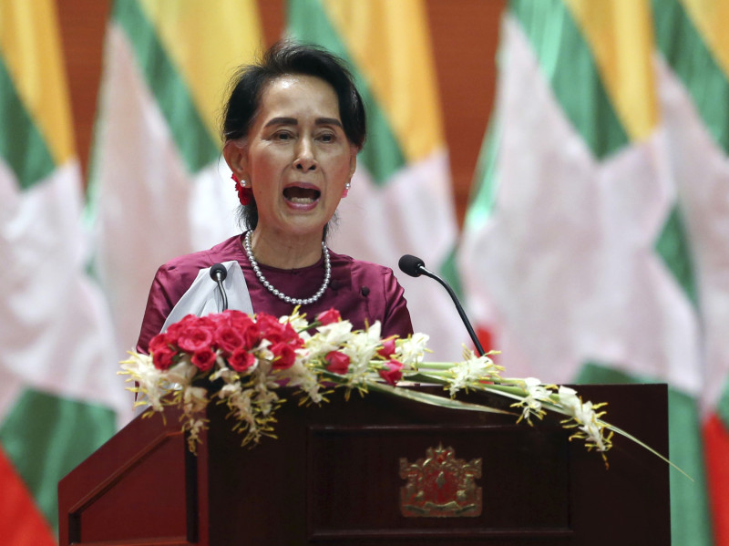 比利時聖蘭巴特市取消緬甸領導人翁山蘇姬（圖）榮譽市民身分。   圖 : 達志影像 / 美聯社資料照片