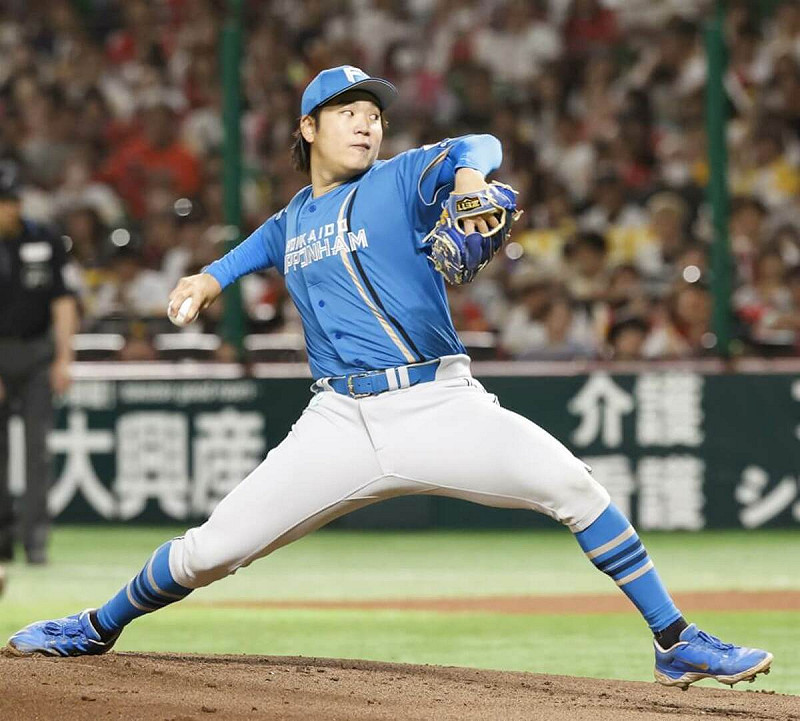 北海道日本火腿鬥士隊在19日日職季後賽決賽輪，派出台灣投手古林睿煬先發。（共同社）   