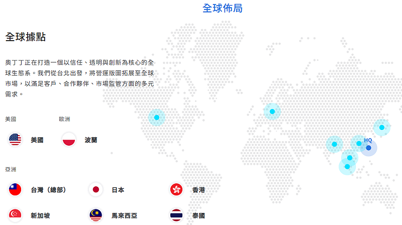 奧丁丁集團全球布局。   圖: 擷取自奧丁丁官網