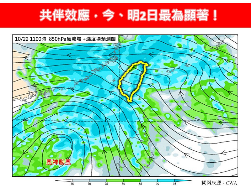 氣象專家林得恩表示，今(20)日至明日的風神颱風與東北季風共伴效應影響最為顯著。   圖：林老師氣象站臉書粉專