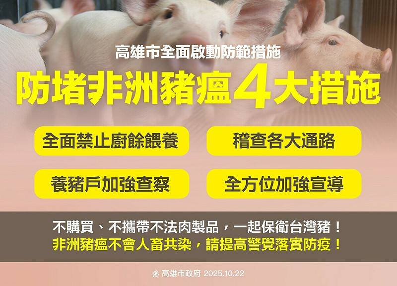 高市府針對非洲豬瘟全面啟動四大防範措施。   圖：高雄市政府/提供