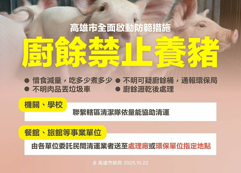 高市教育局指示所有廚餘均須依規定交由環保局清潔隊或其認可之合法廠商回收處理，不得私自交由無證業者。   圖：高雄市政府/提供