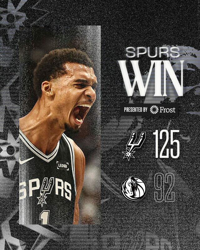 法國球星「斑馬」溫班亞馬在NBA聖安東尼奧馬刺的開幕戰大放異彩，全場砍下40分，率隊125比92大勝達拉斯獨行俠。（圖取自x.com/spurs）   