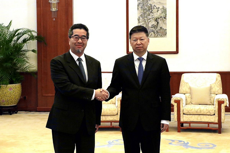 準國民黨副主席蕭旭岑28日傍晚會見國台辦主任送濤。   圖:馬英九基金會提供