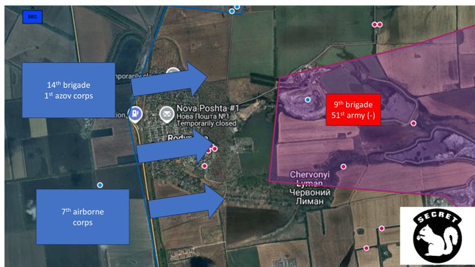 試圖推進紅軍城北部地區戰線、實現包圍烏軍作戰計畫的俄軍第 51 軍主力部隊遭烏軍鎖定,並在烏軍第 14 旅、第 7  空降突擊旅的聯合打擊謝幾乎遭到消滅。   圖:翻攝自 @secretsqrl123 X 帳號