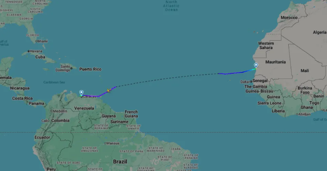 伊爾-76TD路徑圖。 圖:翻攝自零度Military 伊爾-76TD路徑圖。 圖:翻攝自零度Military