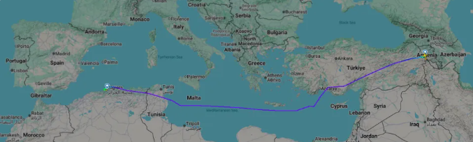 伊爾-76TD路徑圖。 圖:翻攝自零度Military 伊爾-76TD路徑圖。 圖:翻攝自零度Military