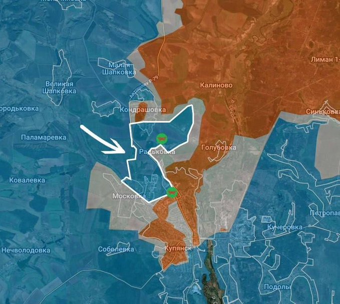 根據前線消息，庫皮揚斯克（Kupiansk）西北部與中部地區戰鬥持續激烈，俄軍正從薩多瓦街方向向尤比列伊內微區發動攻勢。 圖:翻攝自X帳號@visionergeo