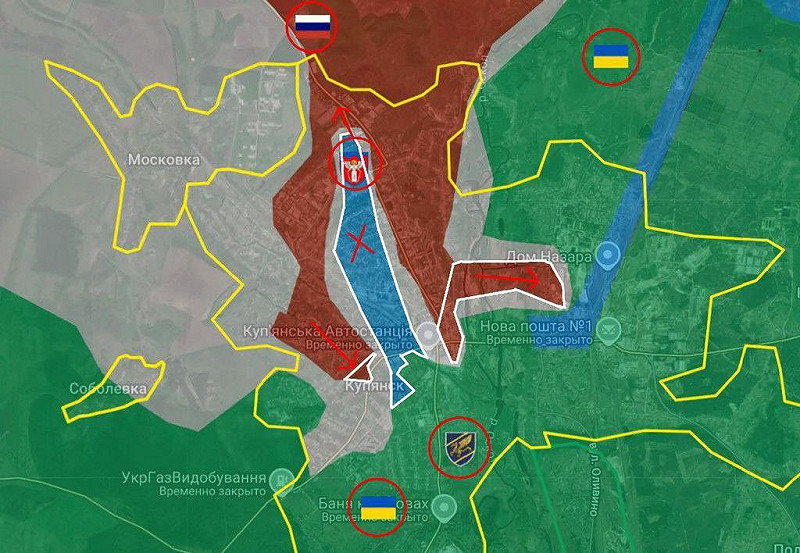 庫皮揚斯克近郊戰線圖。圖：翻攝自 X《NSTRIKE》