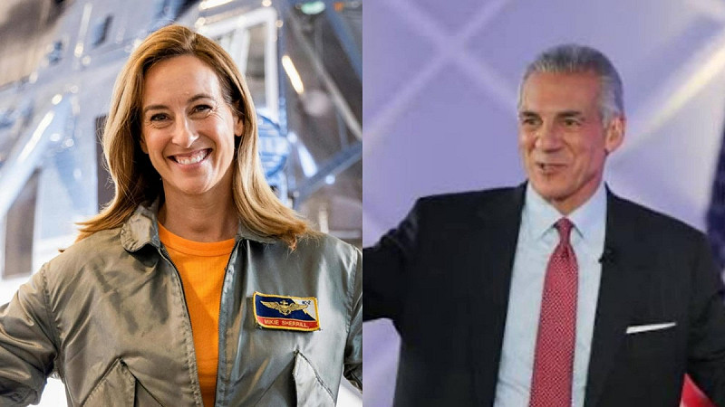 新澤西州現任民主黨州長菲爾‧墨菲（Phil Murphy）(左)任期屆滿，由民主黨候選人米基‧謝里爾（Mikie Sherrill）與共和黨候選人、川普背書的傑克‧恰塔雷利（Jack Ciattarelli）角逐。 圖:翻攝自X(新頭殼合成)