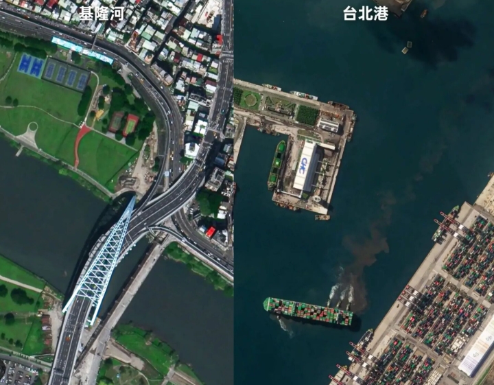 中共在台灣光復日所公布的吉林一號衛星照，台灣重要橋樑、港口等重要基礎設施一覽無遺。   圖 : 翻攝自微博