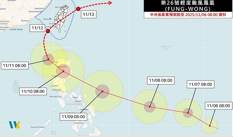 鳳凰颱風預計將大迴轉接近台灣，且可能與東北季風發生共伴效應。   圖：天氣職人吳聖宇臉書粉專
