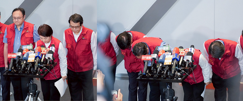 盧秀燕連續兩度90度鞠躬道歉。   圖：台中市政府/提供