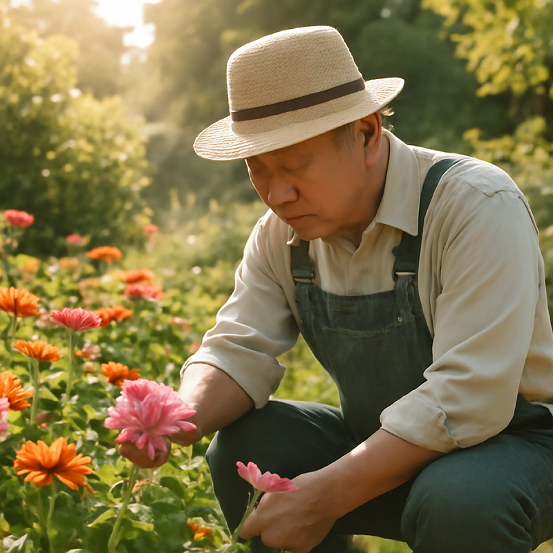 研究發現，擁有明確生活意義的人，無論是照顧盆栽、做志工或帶孫，能促進催產素分泌，維持大腦認知功能，並有助於延緩腦衰退。   圖：ChatGPT  AI生成/曾郡秋 製