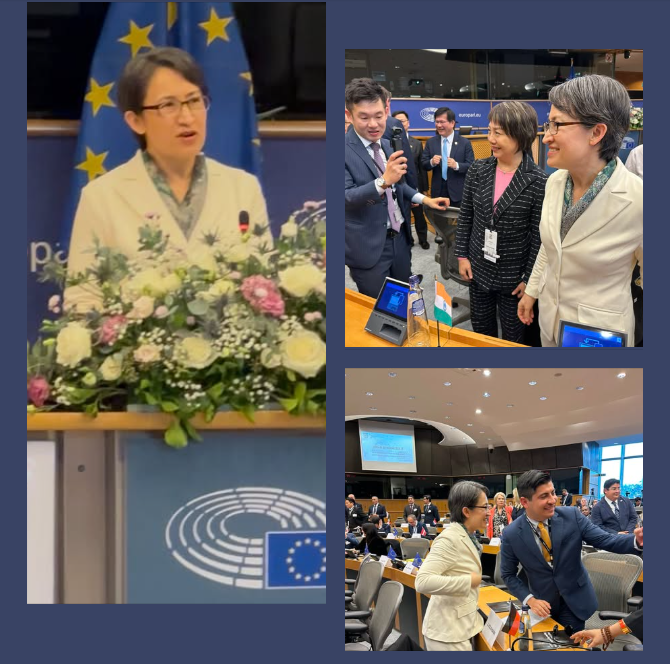 民進黨立法委員范雲今（8）日分享副總統蕭美琴在歐洲議會演說的現場情況，消息直到最後一刻才宣布，現場前半小時僅允許極少數人進出，所有新聞發布必須等蕭美琴離場後才能進行，此謹慎安排有兩個重要原因。   圖：擷自范雲臉書粉專