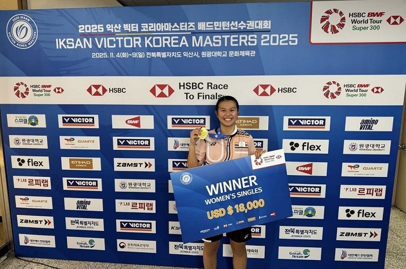 台灣羽球選手邱品蒨9日在韓國大師賽以直落二奪下女單冠軍。（圖取自facebook.com/TaipowerBadminton）   