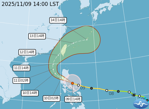 鳳凰預計今(9)晚到明(10)天通過、登陸呂宋島，之後進入南海北轉朝台灣前進。   圖：取自氣象署