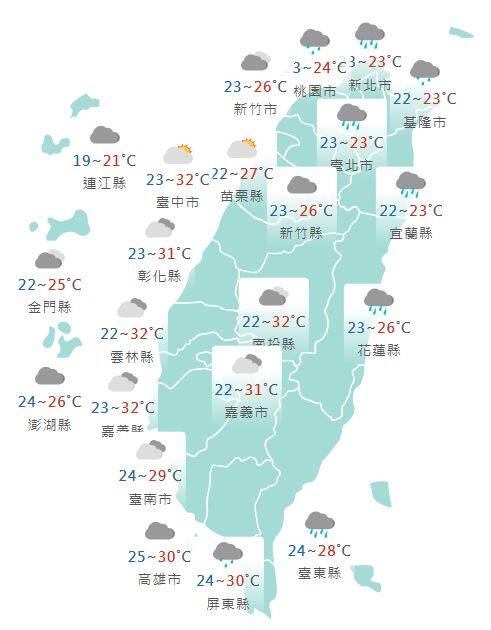 氣象署發布各地紫外線指數預報概況。   圖：氣象署提供