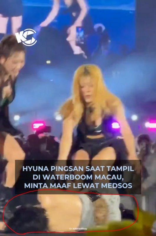 泫雅突然全身癱軟倒在地上，身旁舞者趕緊查看她的狀況。   圖：翻攝自berisikorea IG