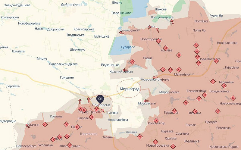 烏克蘭武裝部隊總參謀部發言人安德烈·科瓦列夫少校向《RBC-Ukraine》表示：「米爾諾赫拉德防禦部隊已獲得必要的補給與彈藥，並完成人員替換與傷患撤離。」 圖:翻攝自X帳號@Maks_NAFO_FELLA