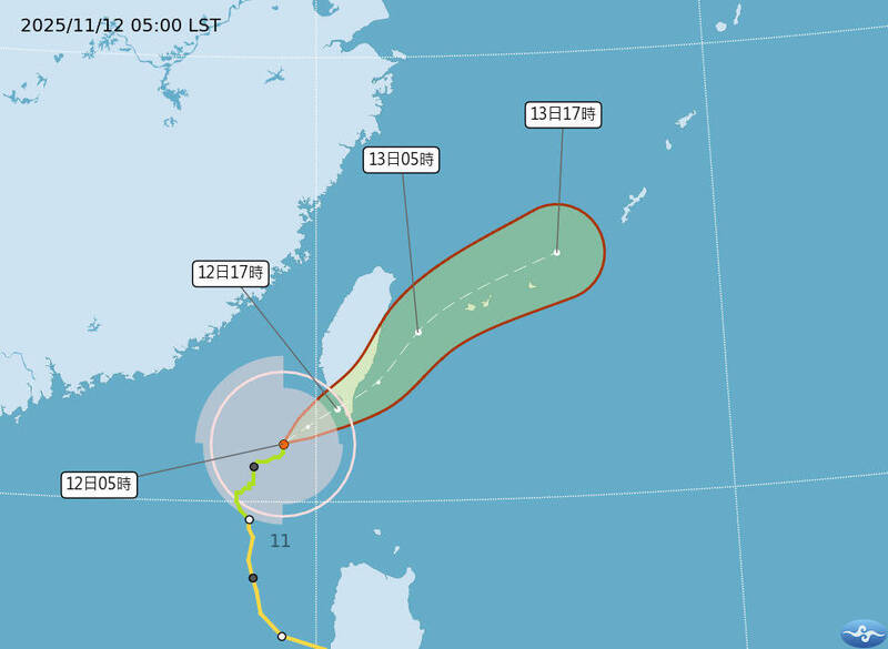 氣象署12日上午5點鳳凰颱風路徑預測。   圖：氣象署提供