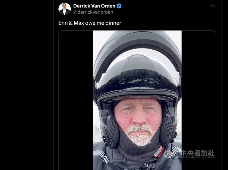 美國政府停擺，交通大亂。威斯康辛州眾議員奧登10日騎摩托車從自家州出發，一路騎16小時赴華府投下關鍵一票。   圖：取自奧登X帳號