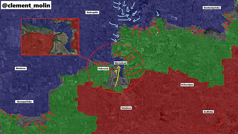 俄軍正在夾擊波克羅夫斯克。   圖：翻攝自 X《Clément Molin》