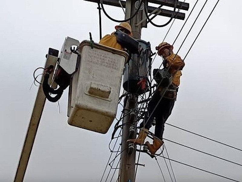 颱風鳳凰靠近台灣，苗栗縣12日出現間歇雨勢，局部地區有較大陣風。台電苗栗區營業處統計截至下午2時，曾停電戶數有578戶，主要落在沿海鄉鎮地區，均陸續派員搶修、儘速恢復供電。（台電提供）中央社記者管瑞平傳真　114年11月12日   