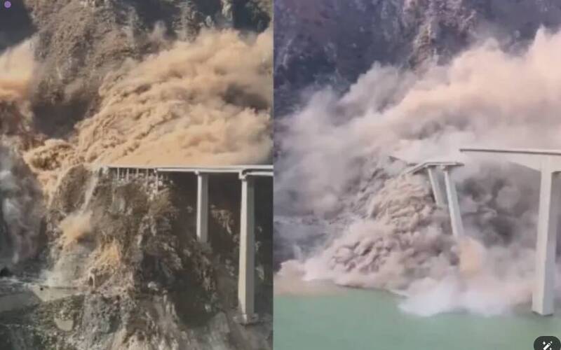 四川省阿壩州的紅旗特大橋該橋今年1月中才建成，不到10個月就垮塌。   圖：翻攝X（前推特）