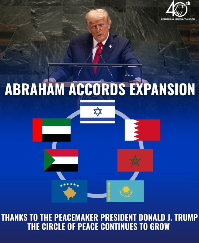 川普主導的亞伯拉罕協議已經延伸到鄰近中國的哈薩克。   圖：翻攝自Republican Jewish Coalition的Instagram