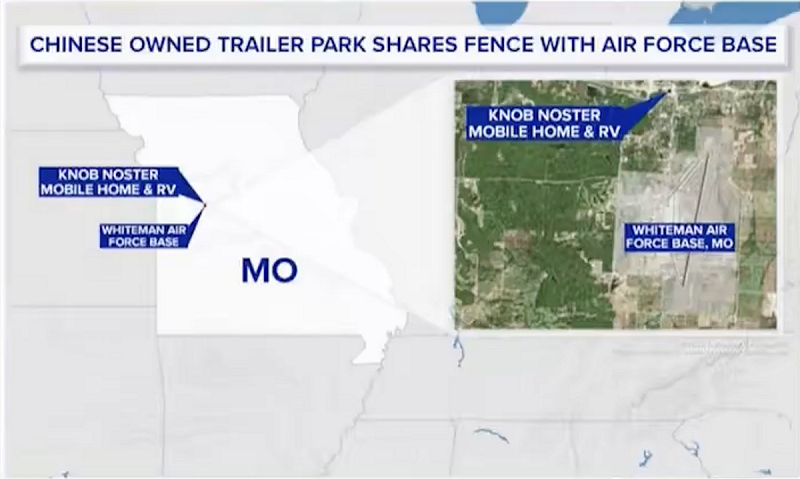 地圖顯示中資空殼公司在美軍基地旁的建設。   圖：擷取自 X @DerrickEvans4WV 影片