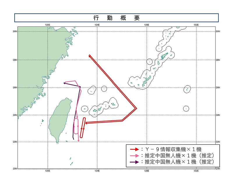 中國除不斷騷擾我國西南空域外，也經常刺探日本接近我國的西南諸島   圖：翻攝自防衛省統合幕僚監部的Ｘ