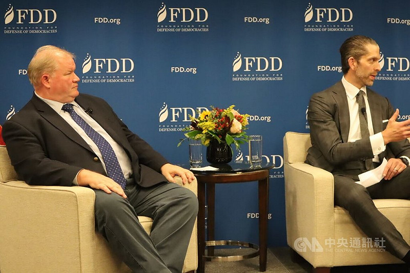 華府智庫「捍衛民主基金會」17日公開「中國對台灣能源命脈的脅迫：一場台灣和西方都輸不起的博弈」兵推報告，並於華府舉行座談。中央社記者鍾佑貞華盛頓攝 114年11月18日   圖：中央社提供