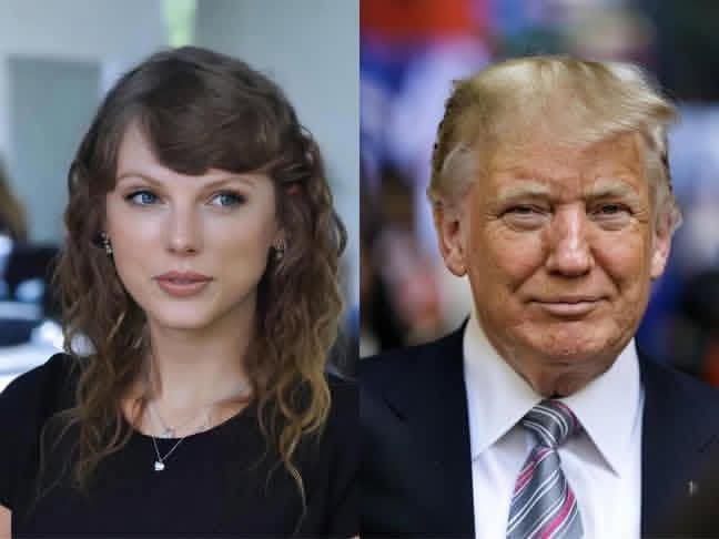 近期有消息稱，美國女歌手泰勒絲(左)已向眾議院提交請願書，要求議會發起針對美國總統川普(右)的彈劾動議。然而，有網友進行查證後發現，該消息可能是有心人士捏造的「假資訊」。   圖：翻攝自 @OlenaRohoza X 帳號