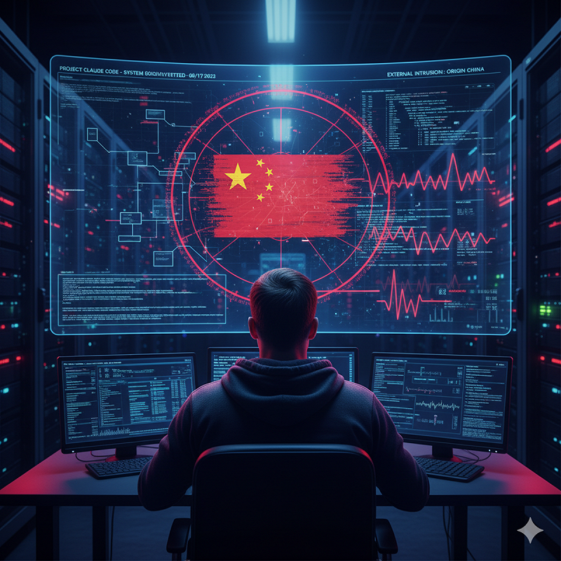 Anthropic揭露中國政府支持駭客濫用其AI技術，在9月對多家科技與政府機構發動高度自動化網攻，成首例AI介入網路間諜事件。   圖：Gemini　生成／曾郡秋　製