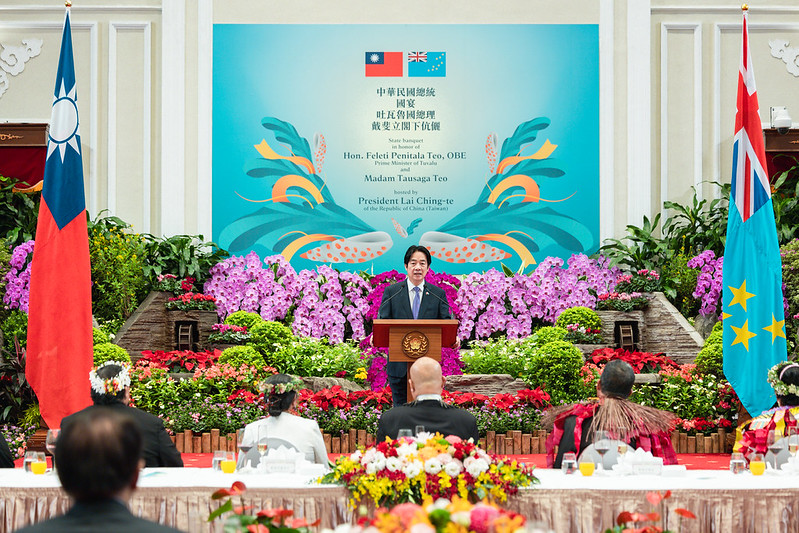 賴清德國宴宴請吐瓦魯國總理戴斐立（Feleti Teo）伉儷。   圖：總統府提供