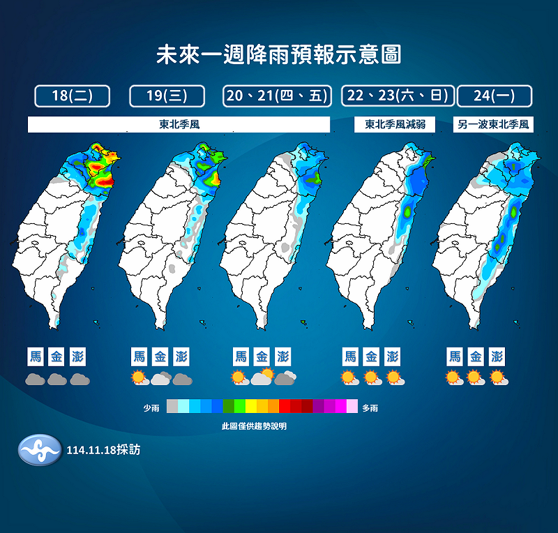 未來一週降雨趨勢。   圖：氣象署／提供