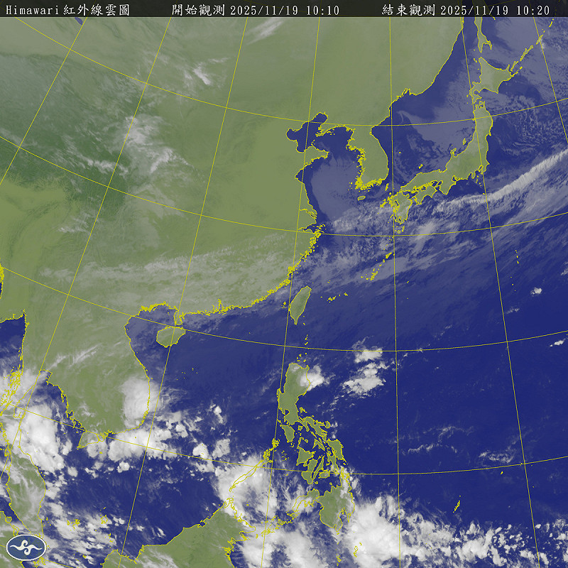 受到入秋最強東北季風影響，今(19)日各地有感降溫，北中南低溫都不到16度，其中本島最低溫在新北石門12.4度。   圖：取自氣象署