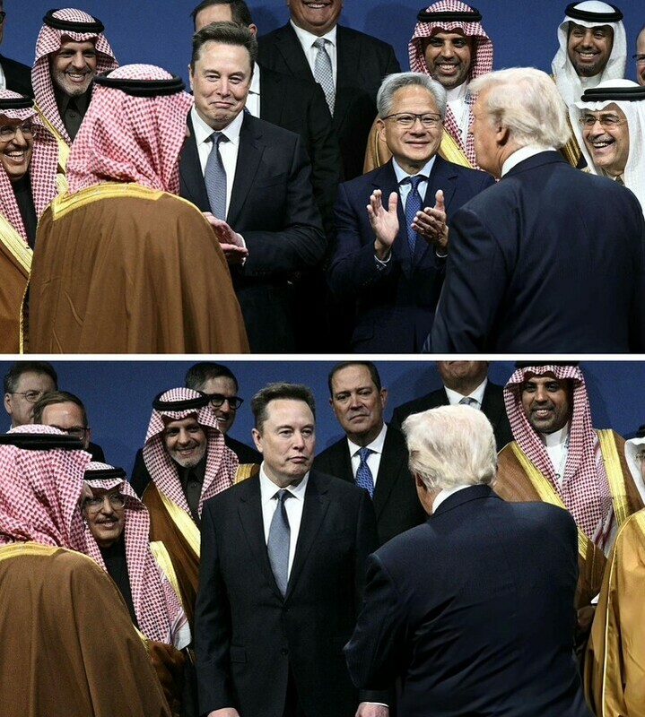 馬斯克進入白宮時，川普主動伸手輕拍他的手臂打招呼。   圖：翻攝自Ｘ／@elonmusk